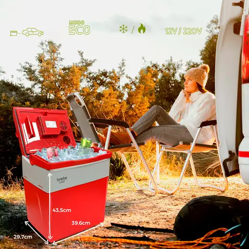 Nevera Portátil Eléctrica de Viaje, Coche, Camping, 28 L,12V-220V,CF1153RED Briebe