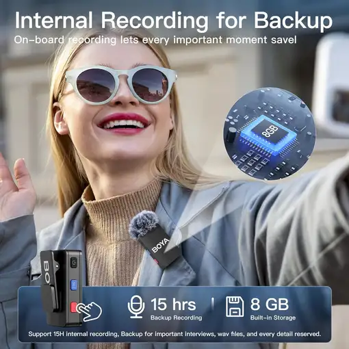 Micrófono Inalámbrico 2.4GHz Alcance 300m Grabación 8GB USB-C Lightning