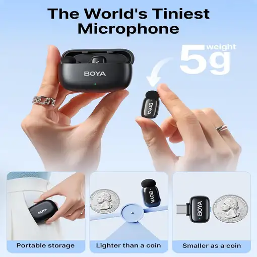 Micrófono Inalámbrico 2 Canales USB-C Cancelación Ruido 100mBoya Mini-14
