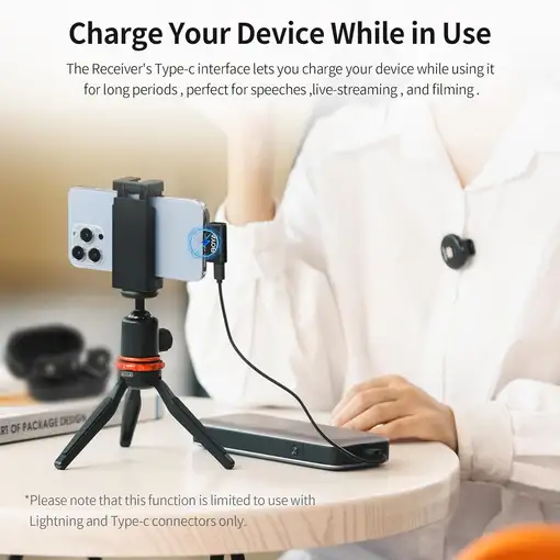Micrófono Inalámbrico, Clip Magnético, Cancelación de Ruido, USB-C