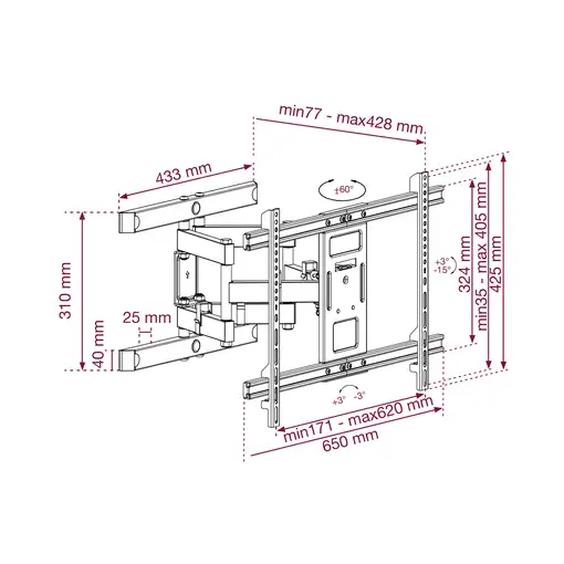 Soporte TV Pared Inc/Orien/Desplegable 70''- 90'' VESA 600x400 hasta 60kg  451072