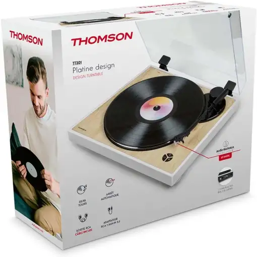 Tocadiscos Vinilo 33/45 RPM Audio-Technica AT3600L Madera/Blanco Thomson TT350