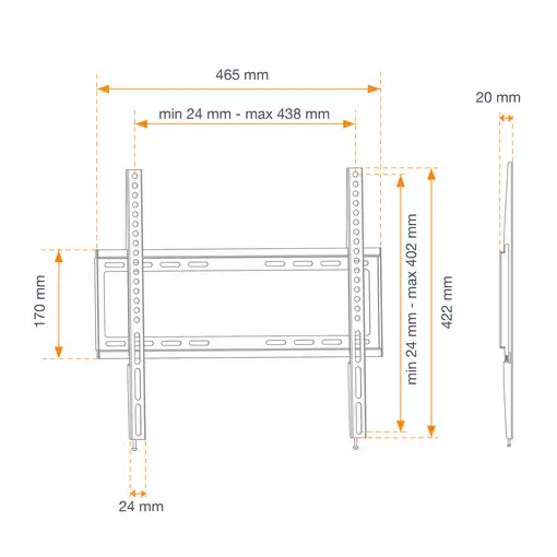 Soporte TV pared fijo 42 a 55” VESA 400x400 Kaorka 474401 Negro