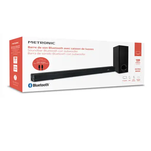 Barra de Sonido Bluetooth Subwoofer 180W TV USB AUX Óptica Mando Metronic 477592