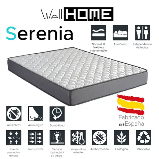 Colchón SERENIA , 90x190cm (17cm), Transpirable, Adaptable, Atérmico