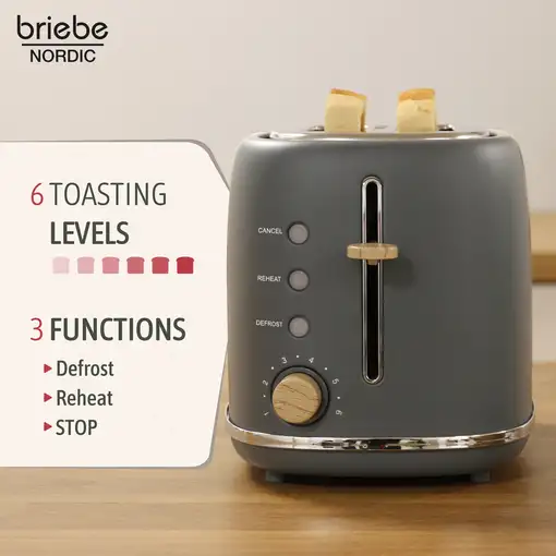 Set Tostadora Pan 2 Rebanadas + Tetera 2,3L Acero Inox,Inducción SKT1177GRY Briebe
