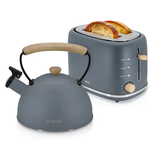 Set Tostadora Pan 2 Rebanadas + Tetera 2,3L Acero Inox,Inducción SKT1177GRY Briebe