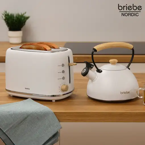 Set Tostadora Pan 2 Rebanadas + Tetera 2,3L Acero Inox,Inducción SKT1177WHT Briebe