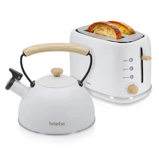 Set Tostadora Pan 2 Rebanadas + Tetera 2,3L Acero Inox,Inducción SKT1177WHT Briebe