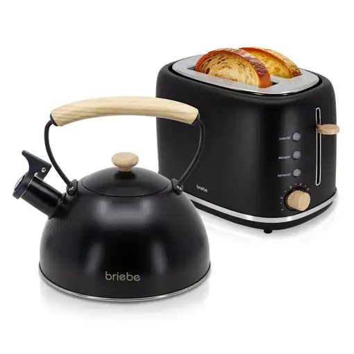 Nordic Set Tostadora Pan Ancha 2 Rebanadas + Tetera 2,3L,  Briebe, SKT1177BLK