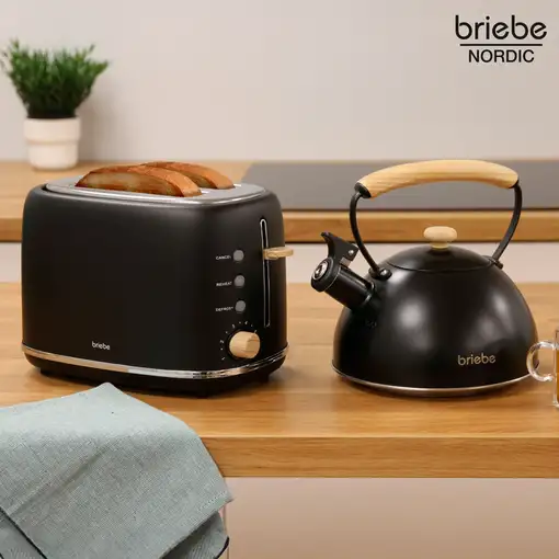 Nordic Set Tostadora Pan Ancha 2 Rebanadas + Tetera 2,3L,  Briebe, SKT1177BLK