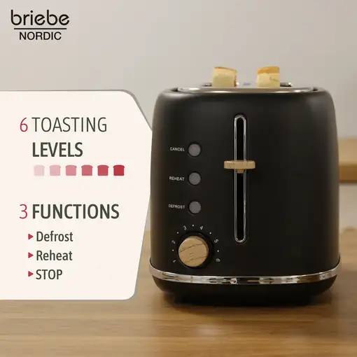 Nordic Set Tostadora Pan Ancha 2 Rebanadas + Tetera 2,3L,  Briebe, SKT1177BLK