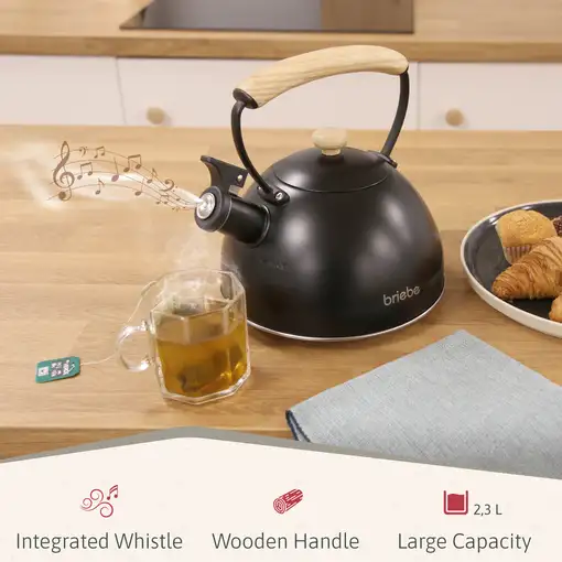 Nordic Set Tostadora Pan Ancha 2 Rebanadas + Tetera 2,3L,  Briebe, SKT1177BLK