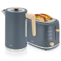 Set Tostadora Pan Ranura Ancha 2 Rebanadas + Hervidor  Agua 1,7L SKT1167GRY Briebe