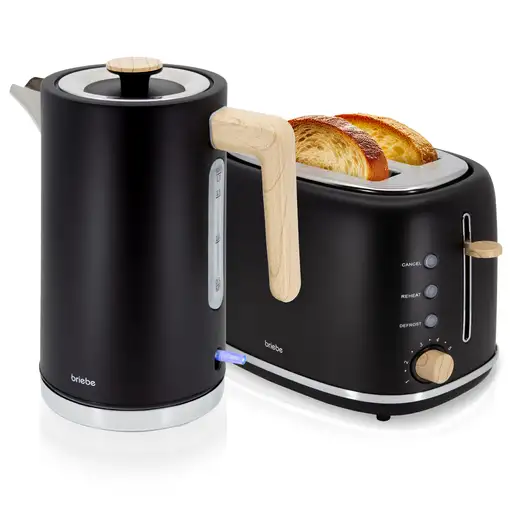 Set Tostadora Pan Ranura Ancha 2 Rebanadas + Hervidor  Agua 1,7L SKT1167BLK Briebe