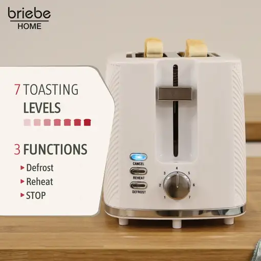 Tostadora Pan Ranura Ancha,Tostador 2 Rebanadas 7 Niveles Tostado,TA1169WHT Briebe