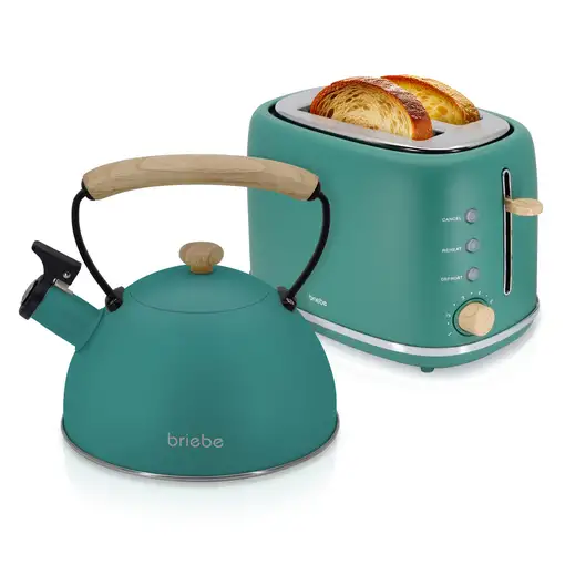 Set Tostadora Pan 2 Rebanadas + Tetera 2,3L Acero Inox,Inducción SKT1177GRE Briebe