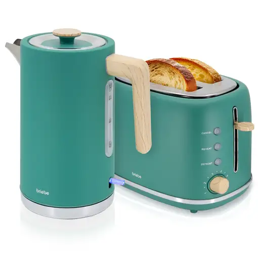 Set Tostadora Pan Ranura Ancha 2 Rebanadas + Hervidor  Agua 1,7L SKT1167GRE Briebe