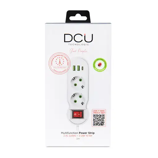 Regleta multifunción 2 tomas + 3 puertos USB (5V/ 2.1A) 10.5W
