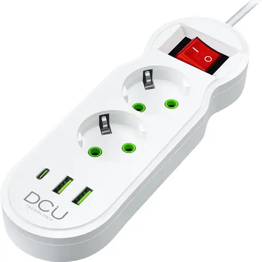 Regleta multifunción 2 tomas + 3 puertos USB (5V/ 2.1A) 10.5W