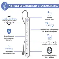 Regleta 5 Tomas protectora 1,5 m F152437 garantia de por vida Force Power Lite
