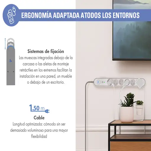 Regleta 5 Tomas protectora 1,5 m F152437 garantia de por vida Force Power Lite