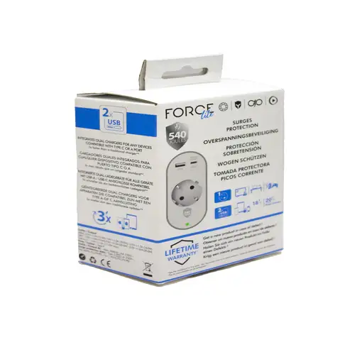 Regleta protec.sobret.1 toma USB A+C F152691 Garantía de por vida Force Power Lite
