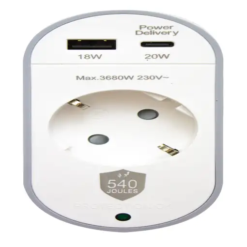 Regleta protec.sobret.1 toma USB A+C F152691 Garantía de por vida Force Power Lite