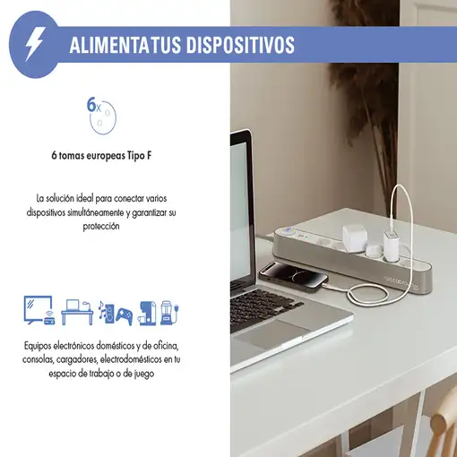 Regleta 6 Tomas protectora 1,5 m F152435 garantia de por vida Force Power Lite