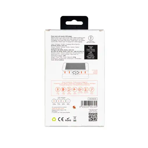 Power Bank Wireless 10W + Power Delivery 18W + Quick Charge 18W ventosa