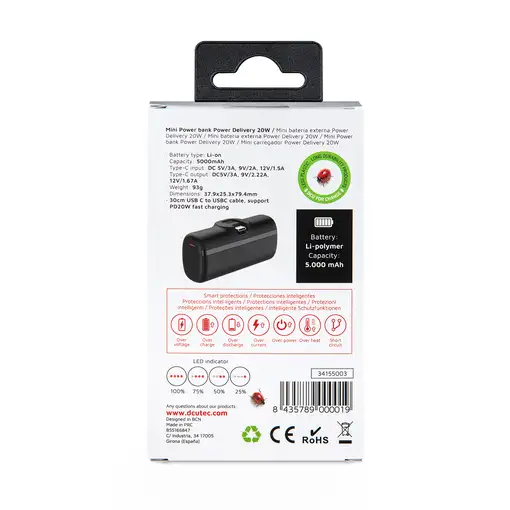 Mini Batería externa de 5.000mAh con conector USB-C plegable 20W