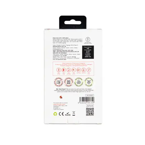 Power Bank 4 salidas USB Power Delivery 20W + Quick charge 22.5W 30000mAh