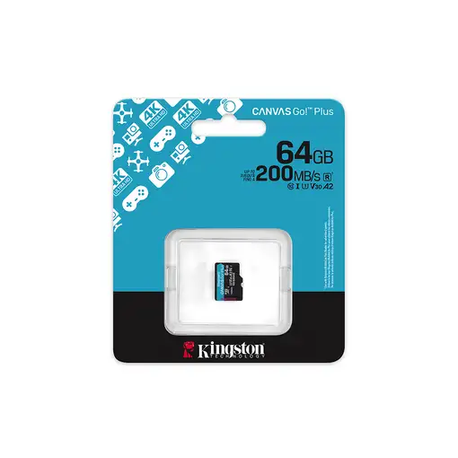 Kingston Technology 64GB microSDXC Canvas Go Plus Gen4 200R A2 U3 Paquete individu