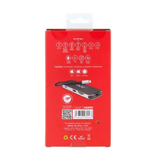 HUB USB C a HDMI + 3 USB 3.0 + RJ45 + LECTOR TARJETAS + PD + Jack 3.5mm