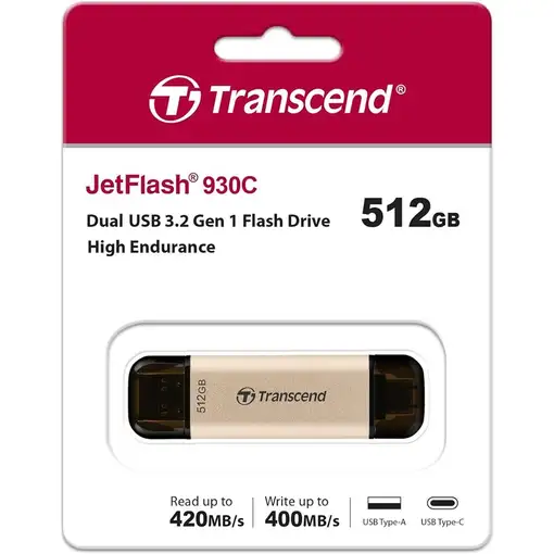 Transcend JetFlash 930C unidad flash USB 512 GB USB Type-A / USB Type-C 3.2 Gen 1