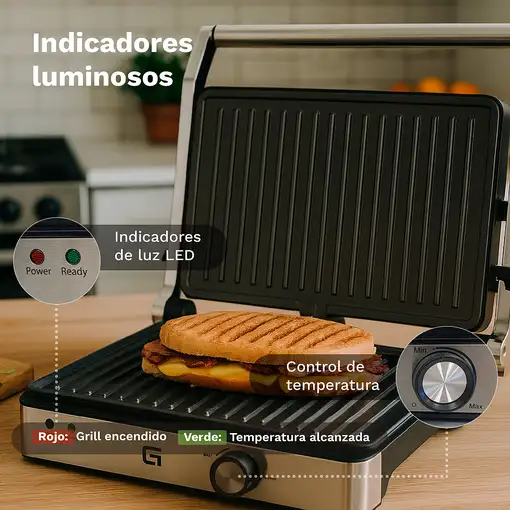 Grill eléctrico mini, 2000 W, apertura 180º, 26x29 cm, GRL-EXTREME GRUNKEL