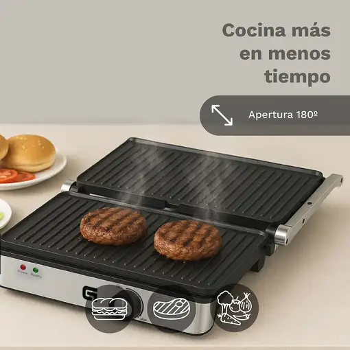 Grill eléctrico mini, 2000 W, apertura 180º, 26x29 cm, GRL-EXTREME GRUNKEL