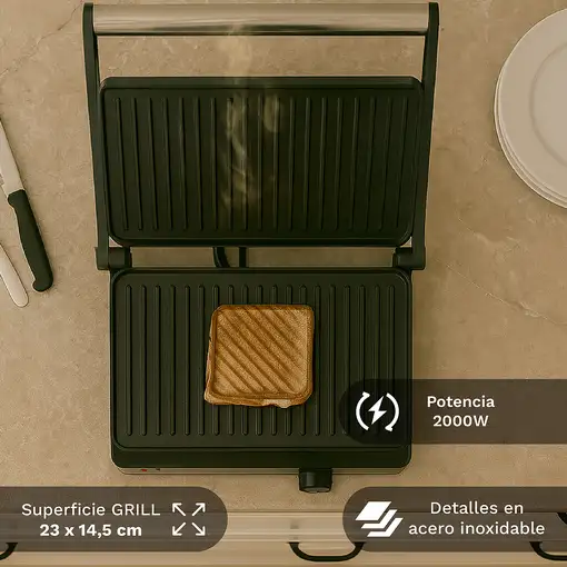 Grill eléctrico mini, 2000 W, apertura 180º, 26x29 cm, GRL-EXTREME GRUNKEL