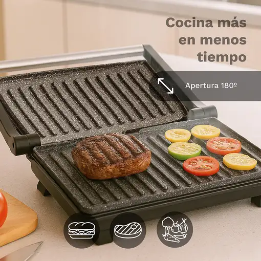 Grill eléctrico mini 1000 W, 23×14,5 cm, apertura 180°, GRL-MARBLE GRUNKEL
