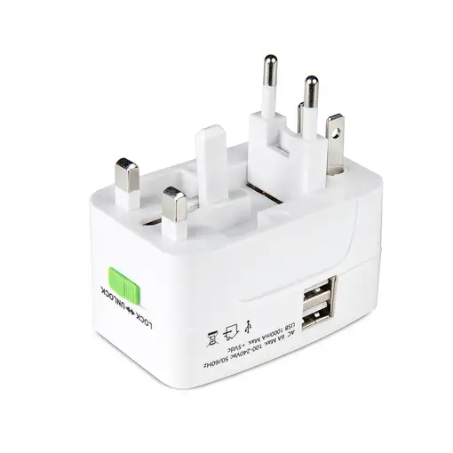 Adaptador de viaje universal con 2 USB