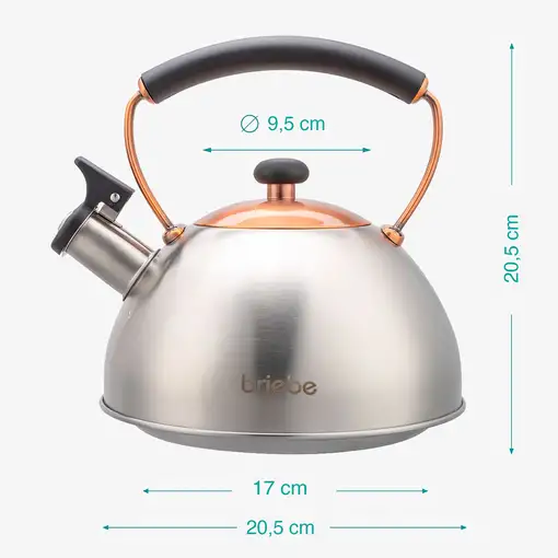 Tetera con Silbato, Hervidor de Agua 2,3L, Inducción, Acero Inox,  I-Bronze Briebe