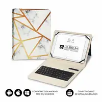 Funda Con Teclado Keytab Pro Bluetooth Trendy Mármol Blanco