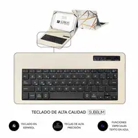 Funda Con Teclado Keytab Pro Bluetooth Trendy Mármol Blanco