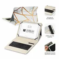 Funda Con Teclado Keytab Pro Bluetooth Trendy Mármol Blanco