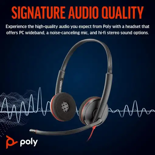 POLY Auriculares Blackwire 3220 estéreo USB-C negro + adaptador USB-C/A (paquete)