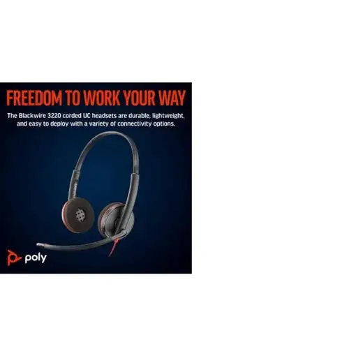 POLY Auriculares Blackwire 3220 estéreo USB-C negro + adaptador USB-C/A (paquete)
