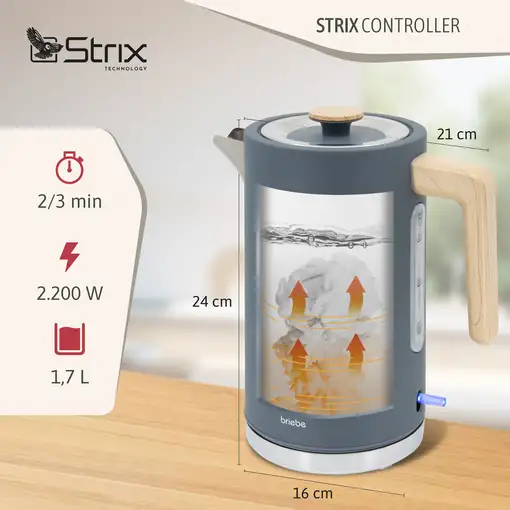 Nordic Hervidor Agua Eléctrico 1,7L Inalámbrico Libre BPA Gris KT1165GRY BRIEBE