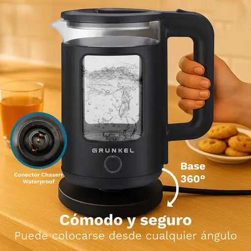 Hervidor de agua negro, 1,8 L, 1500 W, HV-18CWPNG GRUNKEL