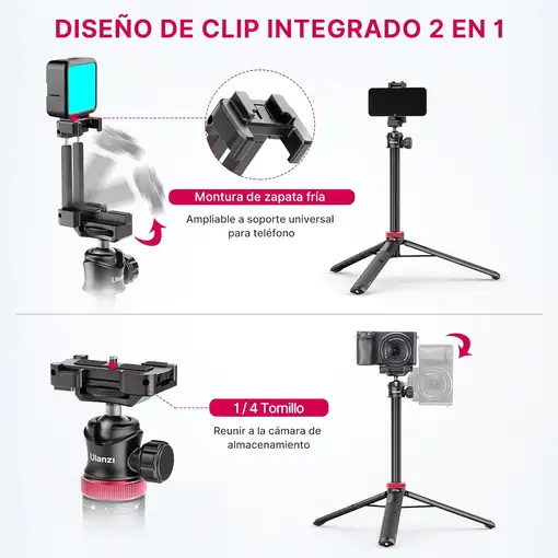 Trípode 2-en-1 Smartphone y Cámara Cabeza 360° MT-44