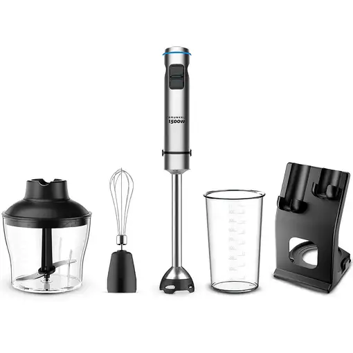 Batidora de mano inox, 1500 W, con vaso, picadora, varilla, BM-1500SET GRUNKEL